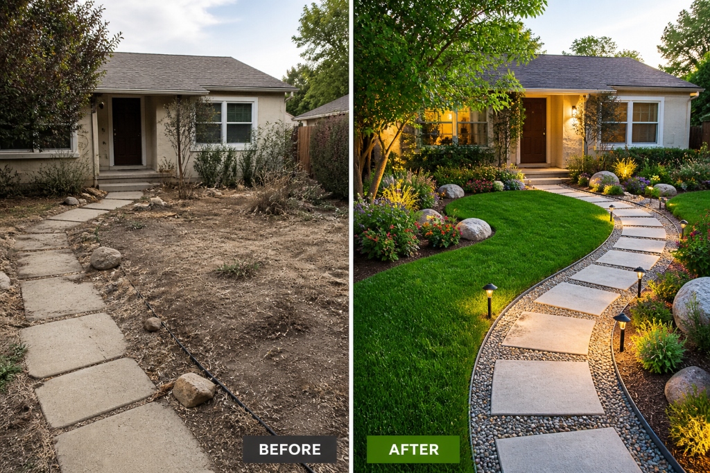 Professional Landscaping Before and After Transformation